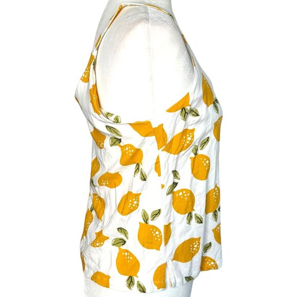 Jun & Ivy Womens Yellow White Tank Top Lemon V-Neck Button Up Sleeveless Medium - Picture 4 of 7